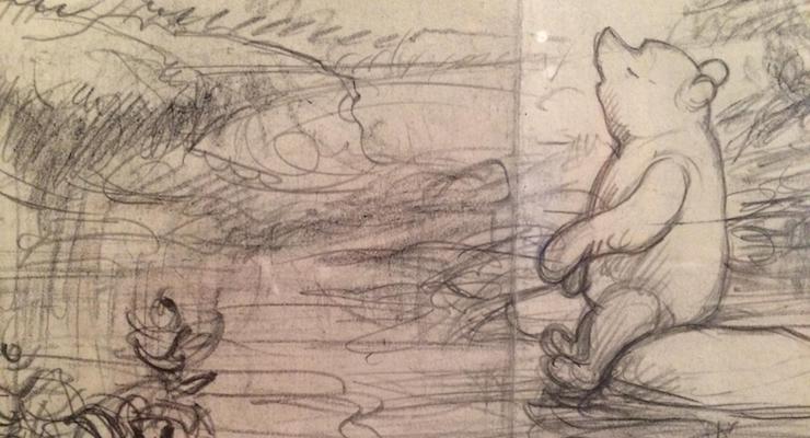 Part of original drawing, by E. H. Shepard, Winnie-the Pooh exhibition, V&A, London. Image copyright Gretta Schifano