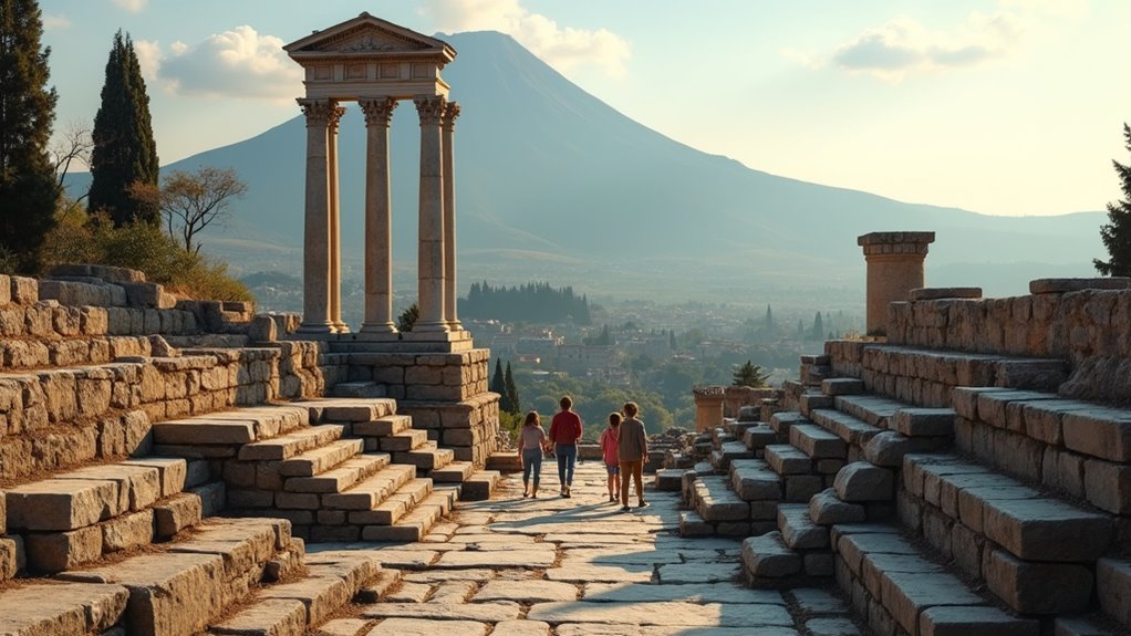 ancient temples with volcano