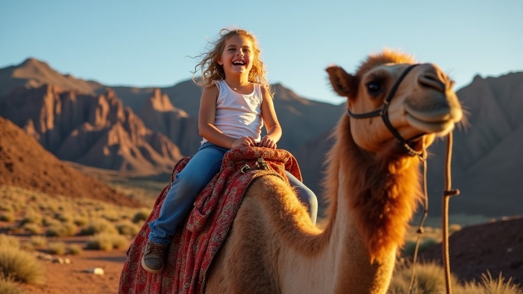 camel rides over volcanic landscapes