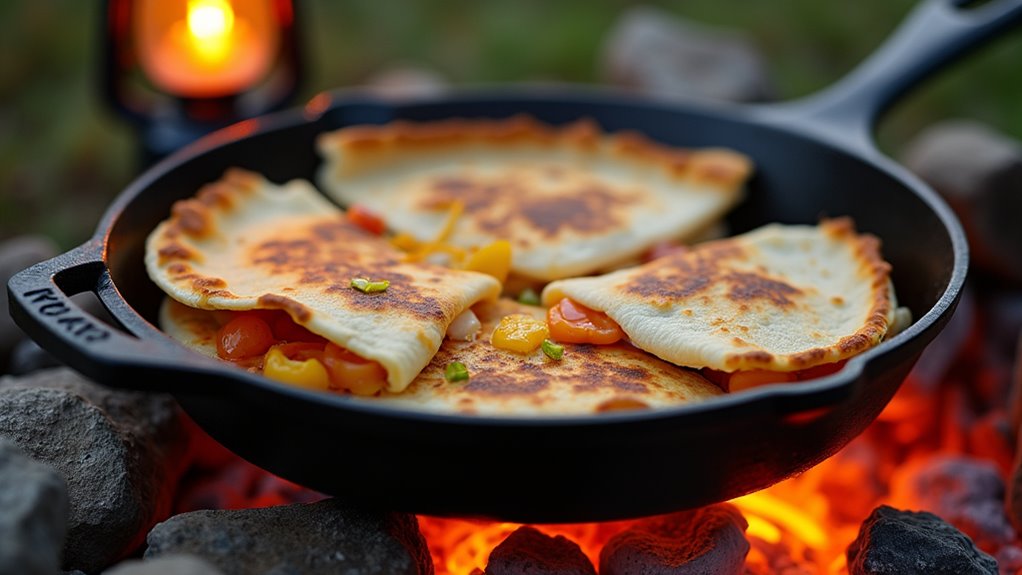 campfire cheese chicken quesadillas