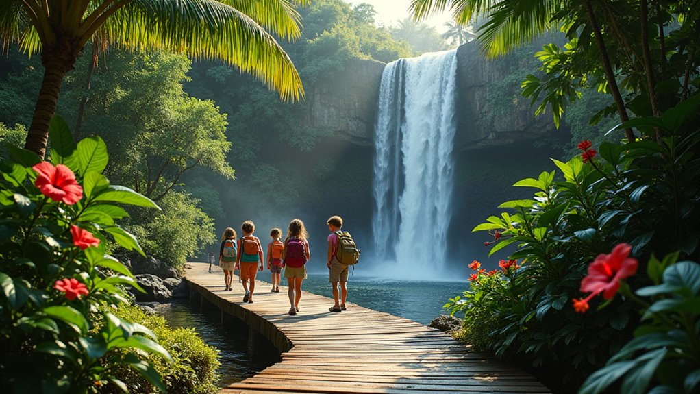 colorful waterfalls and gardens