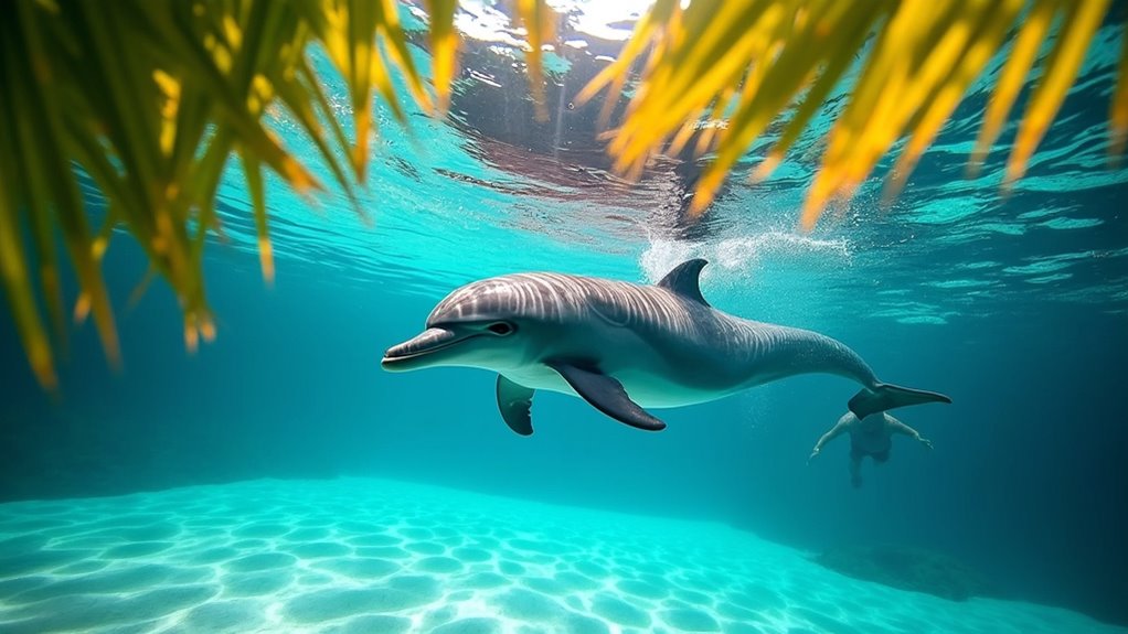 dolphin swim kisses fin