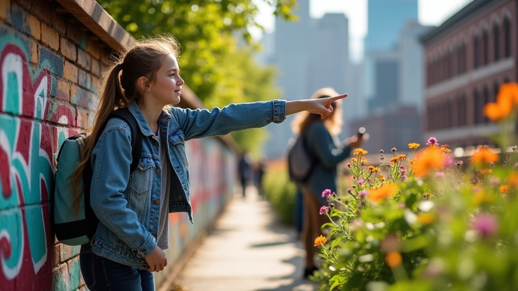 elevated park with street art