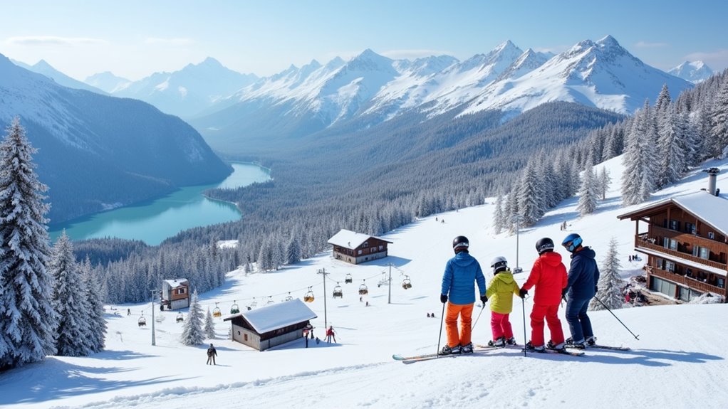 family glacier lakeside ski adventure