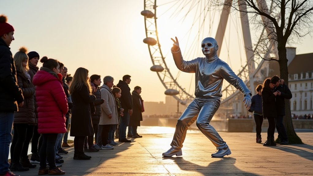 family riverside street performances