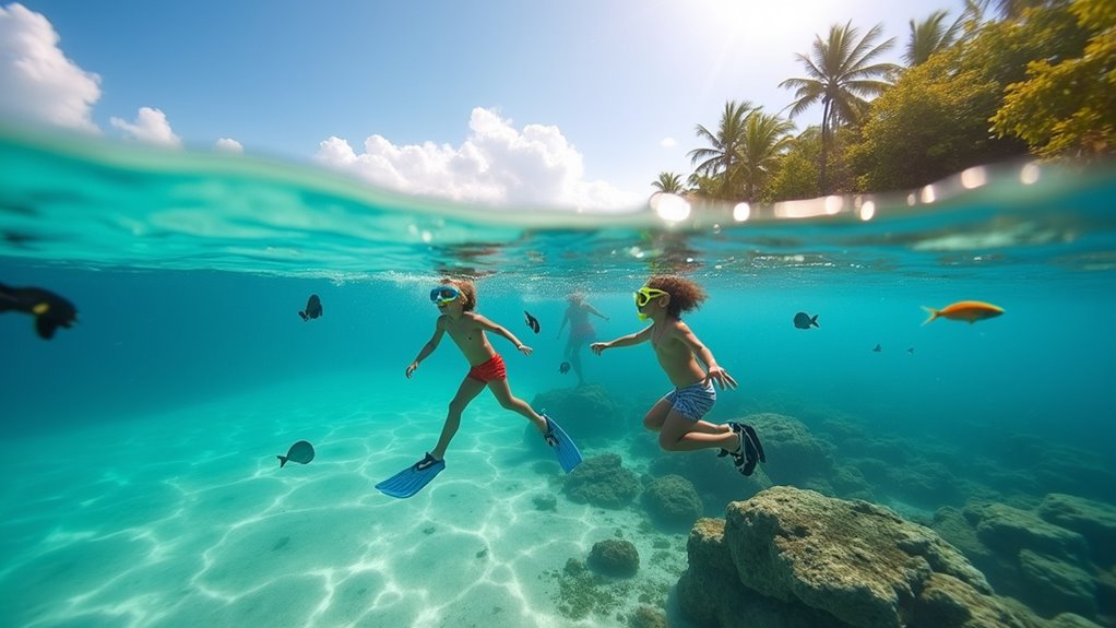 family snorkeling at sugar beach