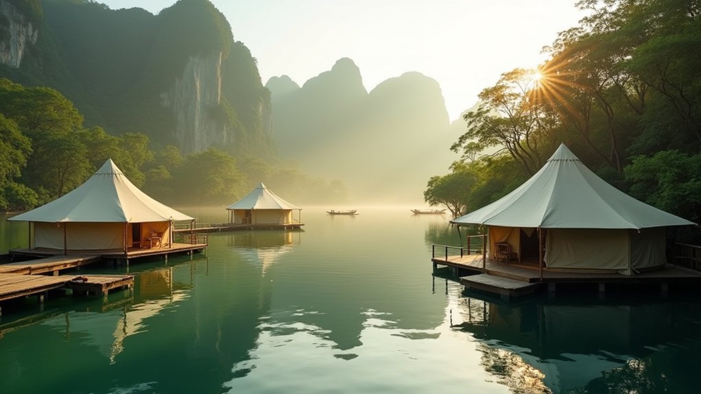 floating tents on lake