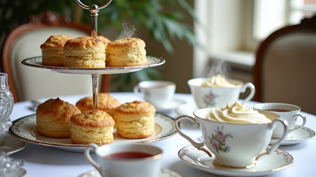fresh warm scones with clotted cream