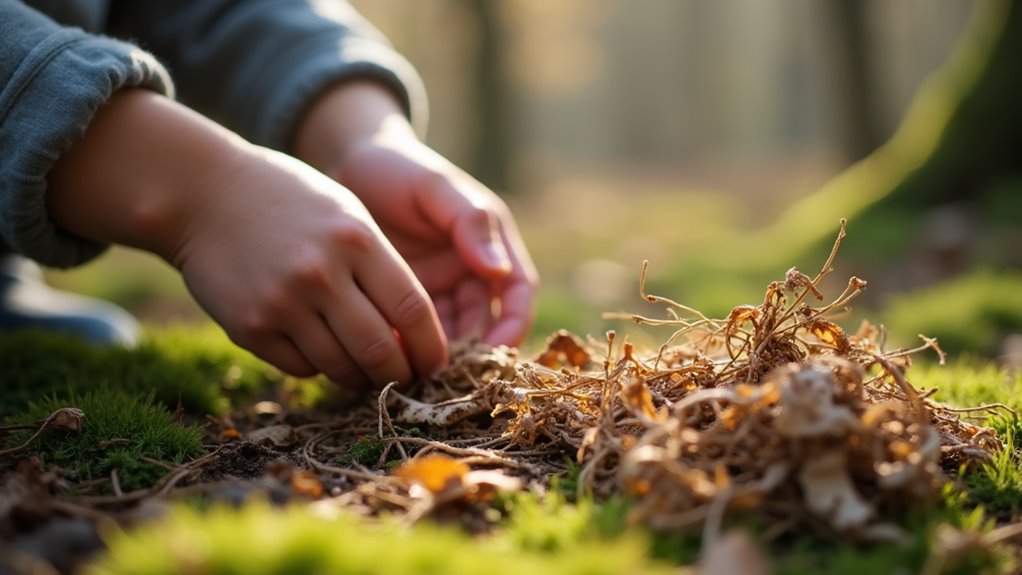 gather dry tinder safely outdoors