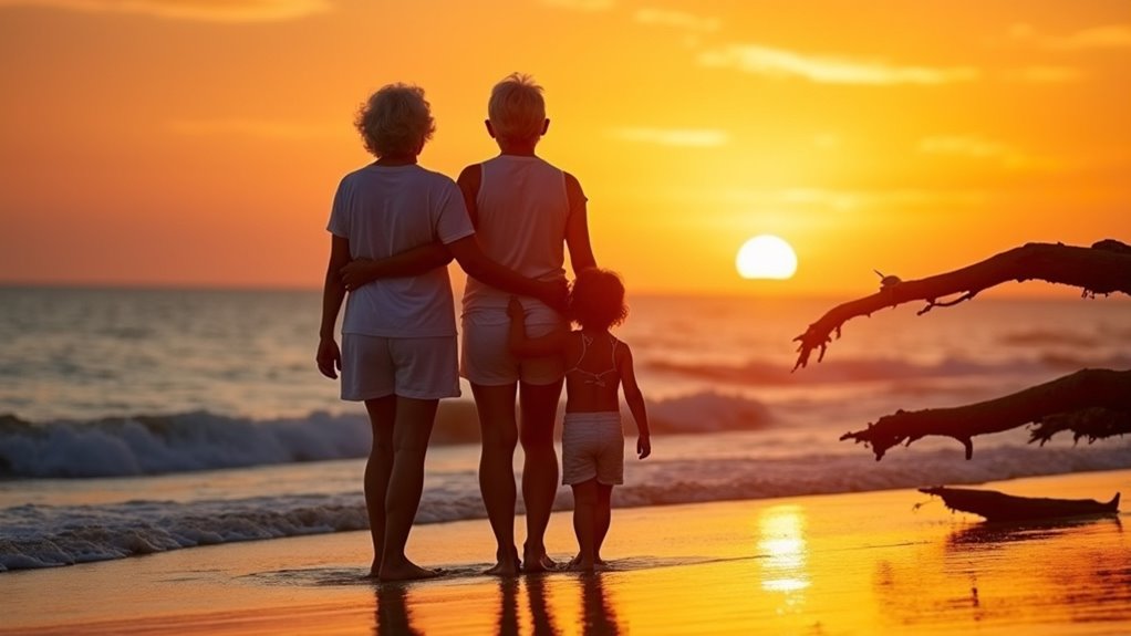 generations bonding at sunset