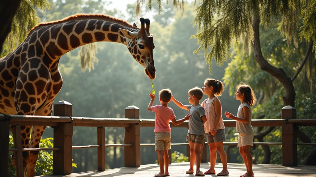 hand feed giraffes from platform
