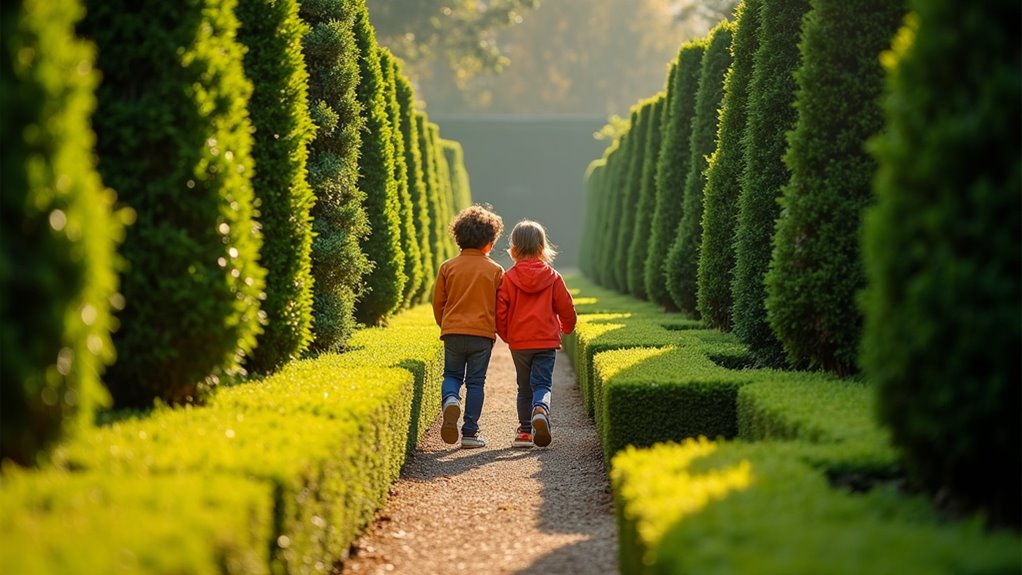 maze gardens peacocks stream