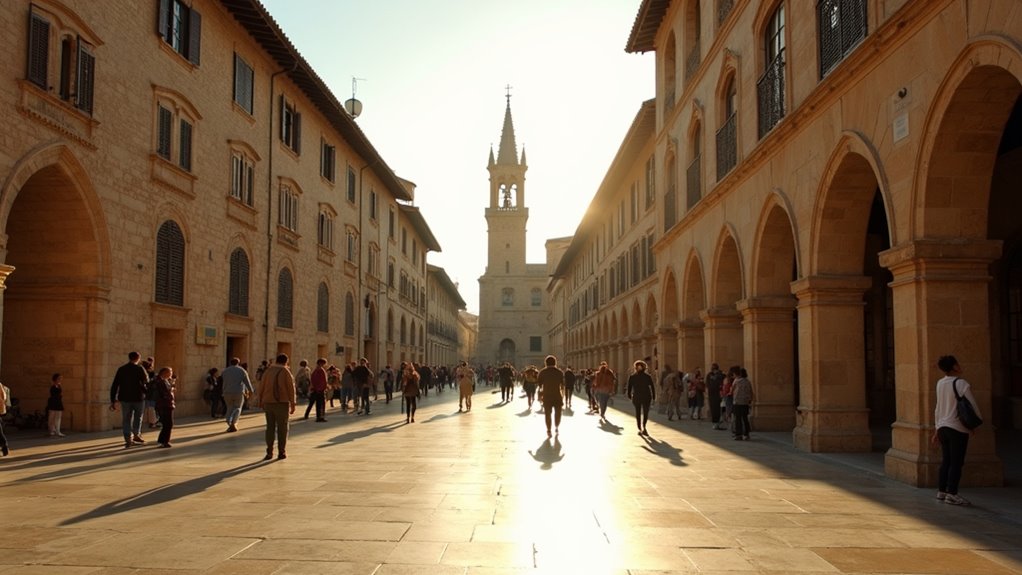 medieval street with fountains