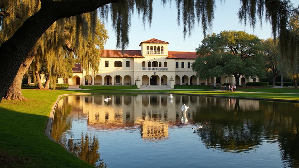 mediterranean lakeside campus scenery