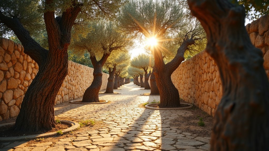 olive groves stone pathways
