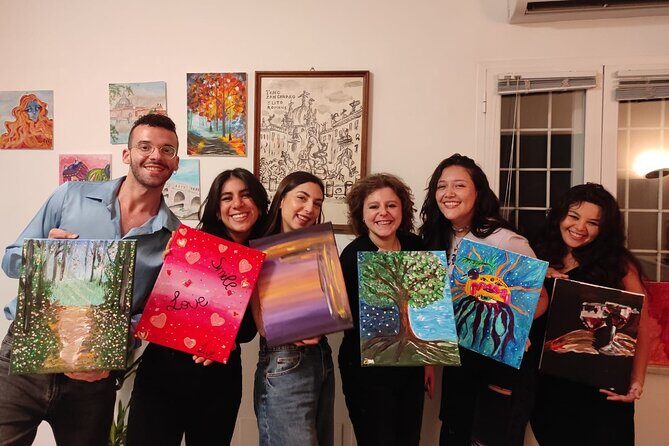 Paint and Free Flowing Wine Art Class in Rome - The Guide and Atmosphere