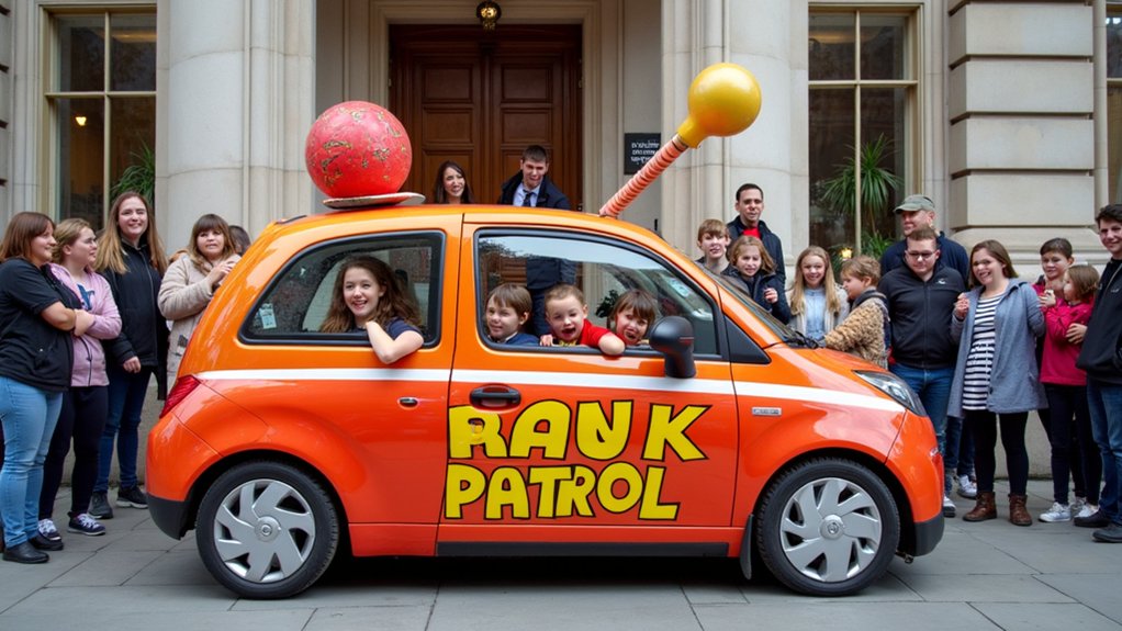 prank patrol car photo stop