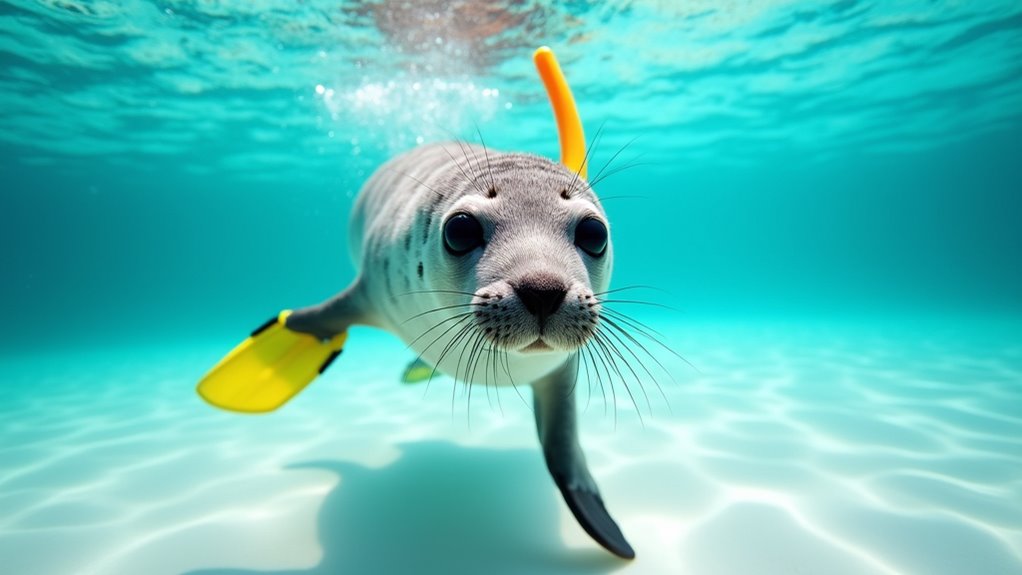 seal snorkeling with seals