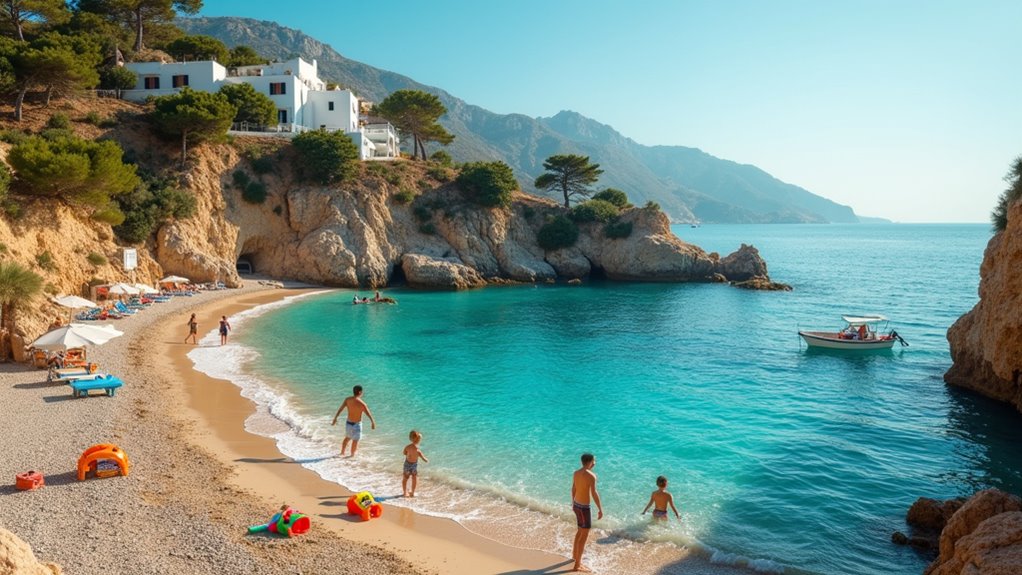 sheltered pebble beach with rocks