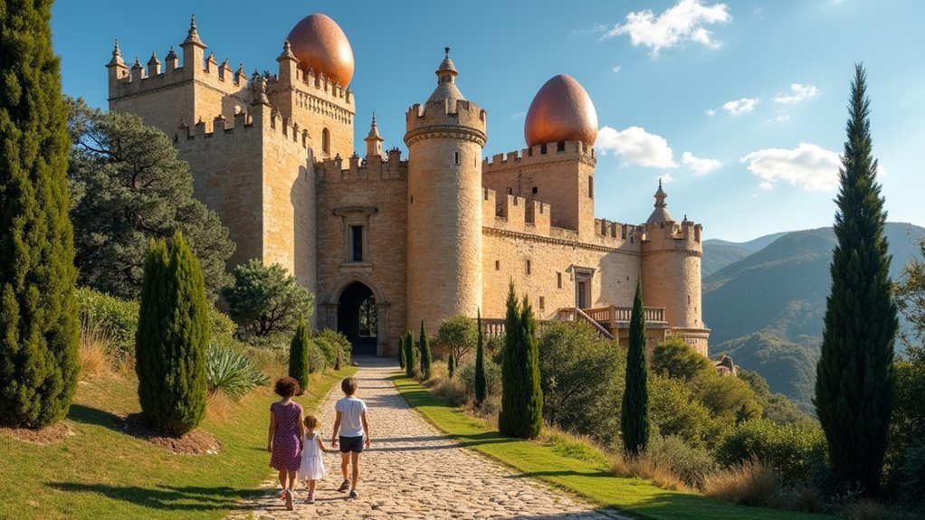 surrealist castle with sculptures