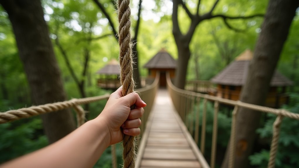 treehouses with rope bridges