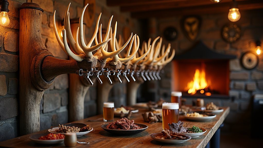 viking inspired cozy fireplace pub