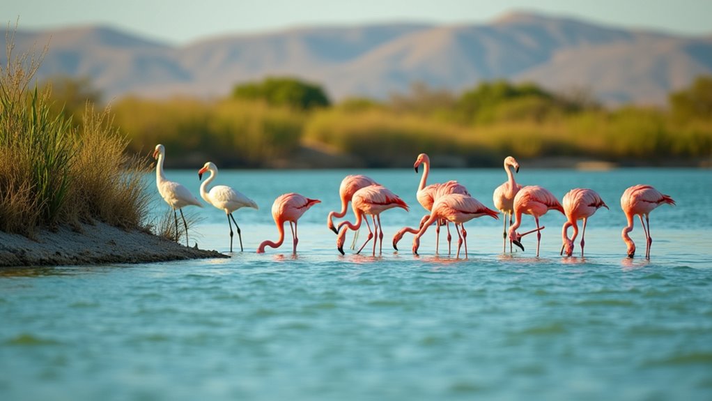 wetlands teeming with flamingos
