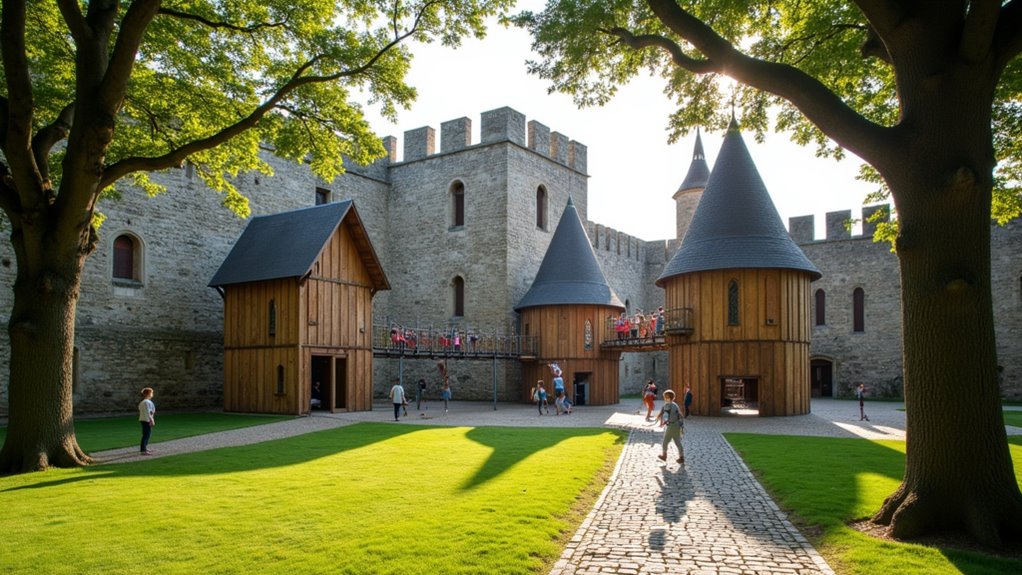 wooden fortress with slides
