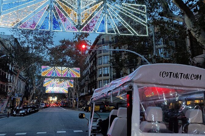 Christmas Lights Tour of Barcelona in Private Eco Tuk Tuk - The Route in Detail