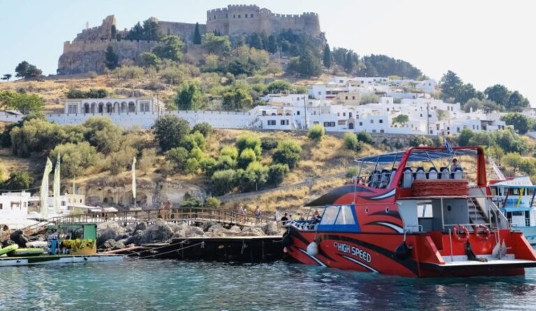 Rhodes: High Speed Cruise to Lindos - Arriving in Lindos