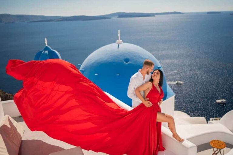 Santorini: Flying Dress with Photos & Video Reel - The Imerovigli Viewpoint