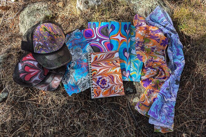 Marbled Silk Scarf, Trucker Hat, Sketchbook or 4 Pieces of Paper - The Materials & Techniques