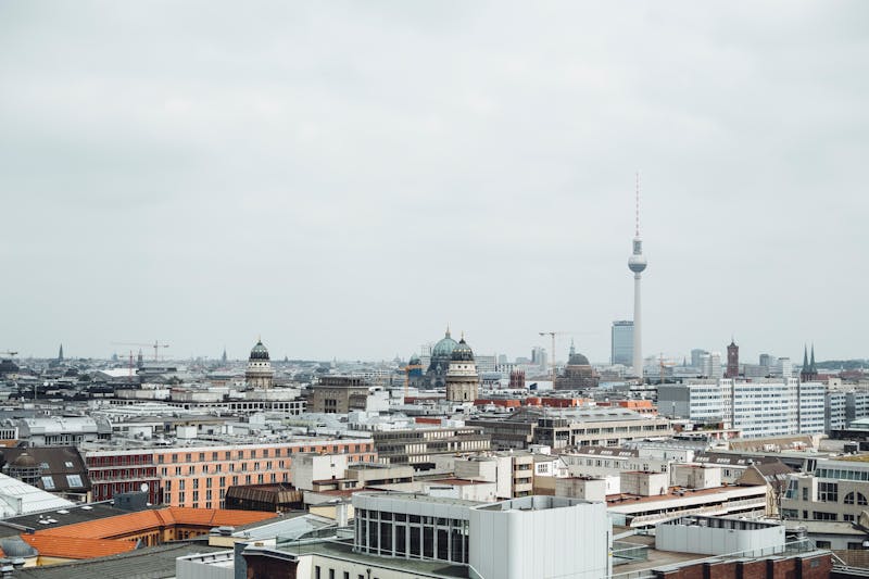 Aerial view Berlin cityscape with Fernsehturm tower