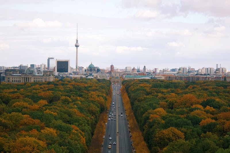 Autumn Tiergarten Berlin with TV Tower