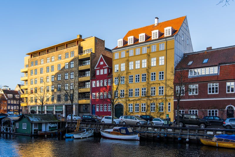 Colourful waterfront architecture along a canal in Copenhagen