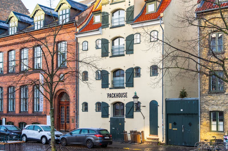 Copenhagen cobblestone street with historic architecture