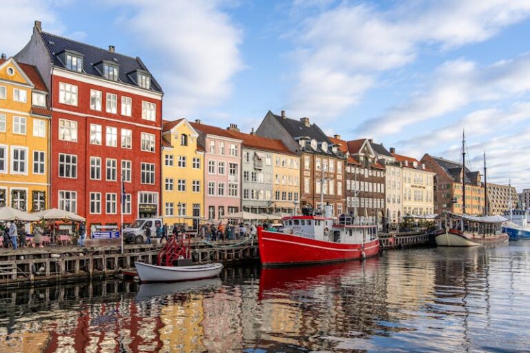 Nyhavn waterfront with colourful buildings and boats Copenhagen