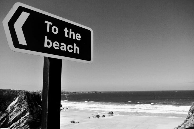 Beach sign with ocean view Cornwall