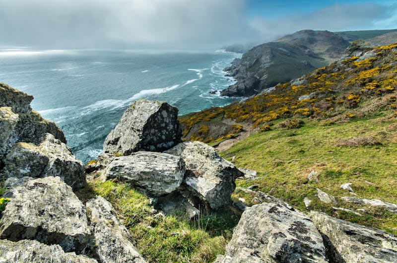 Rugged cliffs ocean Cornwall