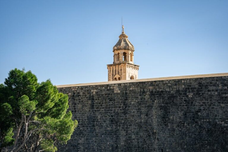 Bell tower above Dubrovnik ancient walls