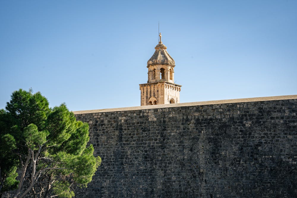 Bell tower above Dubrovnik ancient walls