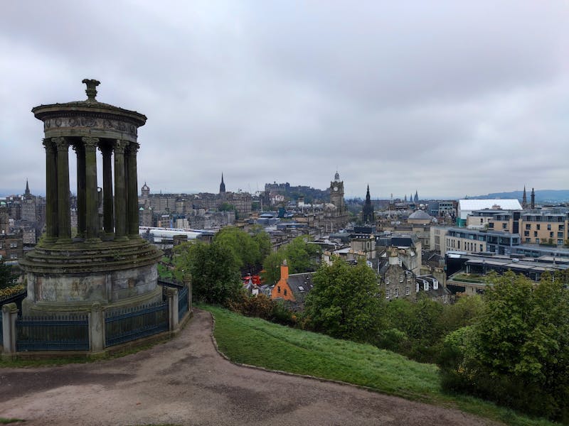 Edinburgh skyline with Dugald Stewart Monument on Calton Hill