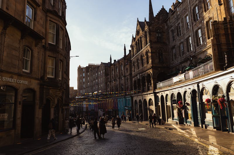 Victorian buildings and street in Edinburgh Scotland