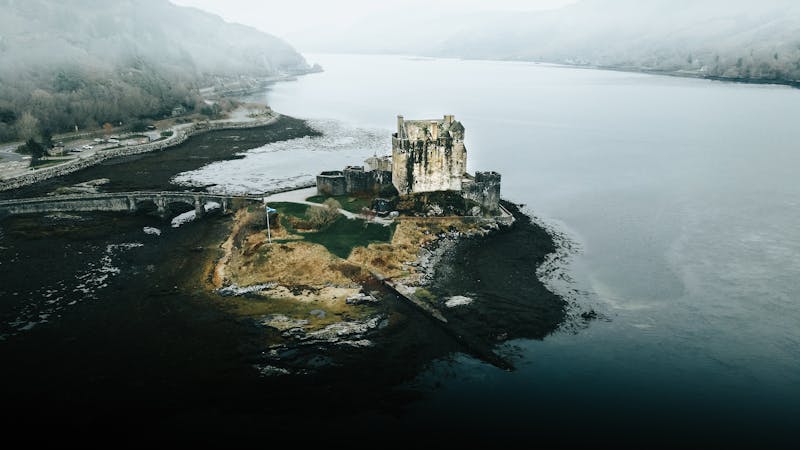 Eilean Donan Castle aerial Scotland