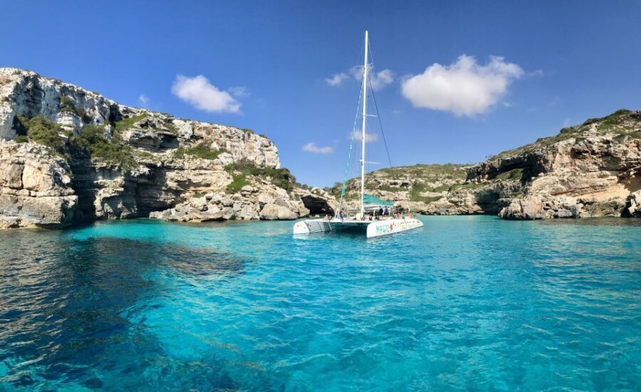 From Colònia de San Jordi : Catamaran Cruise to Es Trenc - The Boat Ride Part: Sailing the Southeast Coast of Mallorca