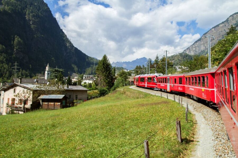Milan to St. Moritz: Scenic Bernina Train Tour with Guide - The Bernina Red Train: window-ready views on steep grades