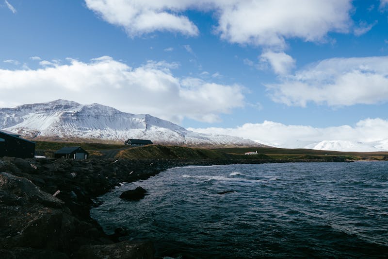 Winter fjords and snowy mountains Iceland