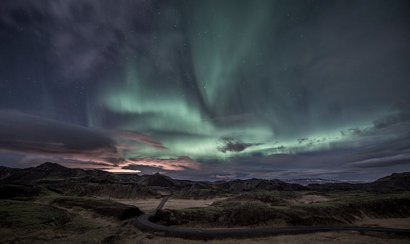 Northern Lights over Iceland terrain