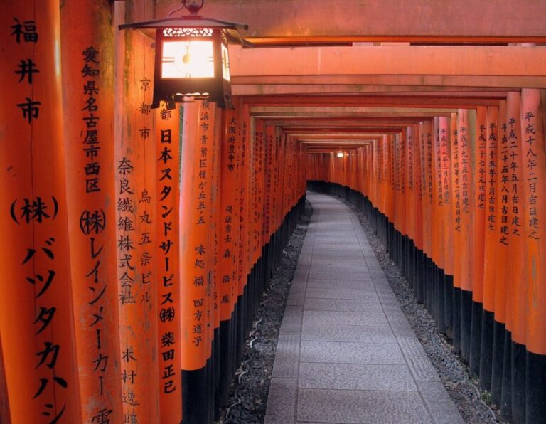 Orange torii tunnel at Fushimi Inari Shrine in Kyoto