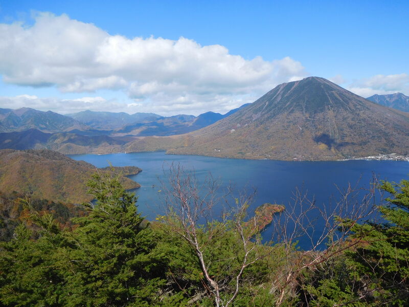 Lake Chuzenji and Mount Nantai from observatory in Nikko Japan